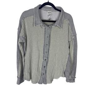 Women’s BKE Distressed Waffle Knit Button Front Shirt Medium